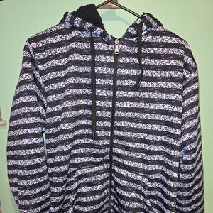 Mens Fur Hooded Jacket Zip Size Small